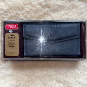 NOS Heritage Leathers Thin Clutch Tri Fold Snap Close Leather Wallet Made In USA